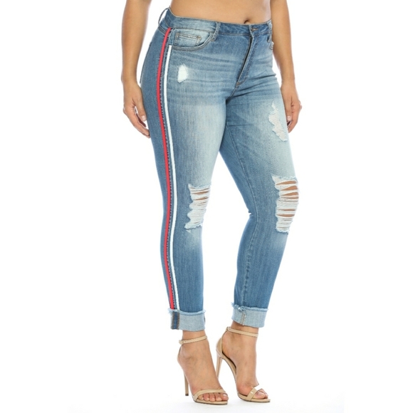 ♥️14 18 Plus♥️Cello Mid Destroyed Crop Racer Strip - Picture 5 of 7